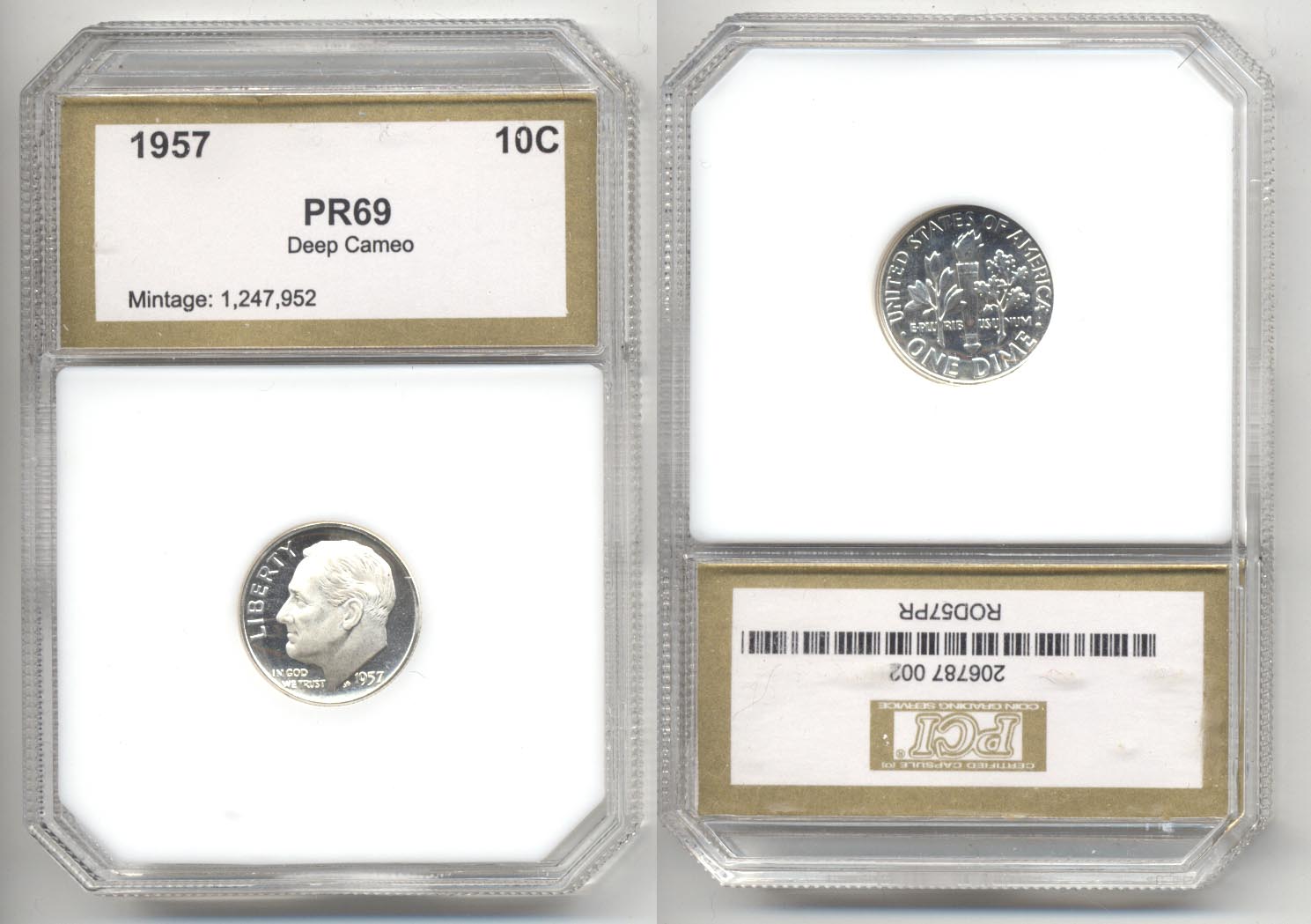 1957 Roosevelt Dime PCI Proof-69 Deep Cameo