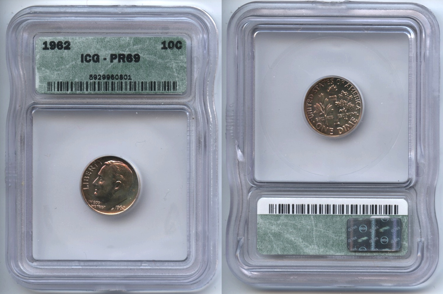 1962 Roosevelt Dime ICG Proof-69