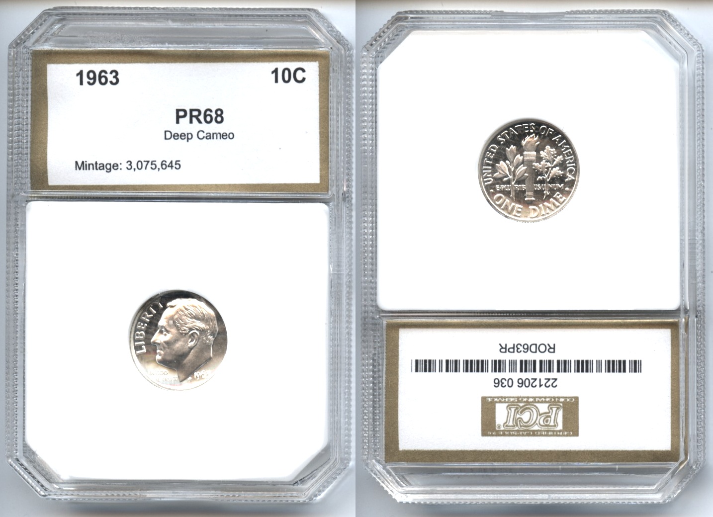 1963 Roosevelt Dime PCI Proof-68 Deep Cameo #a