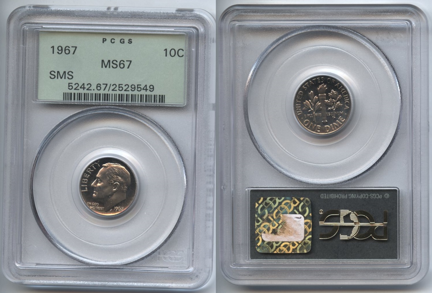 1967 Roosevelt Dime PCGS SMS-67 #a