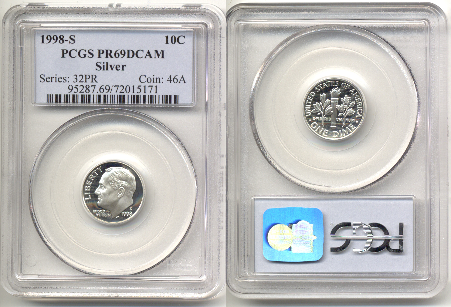 1998-S Silver Roosevelt Dime PCGS Proof-69 Deep Cameo a