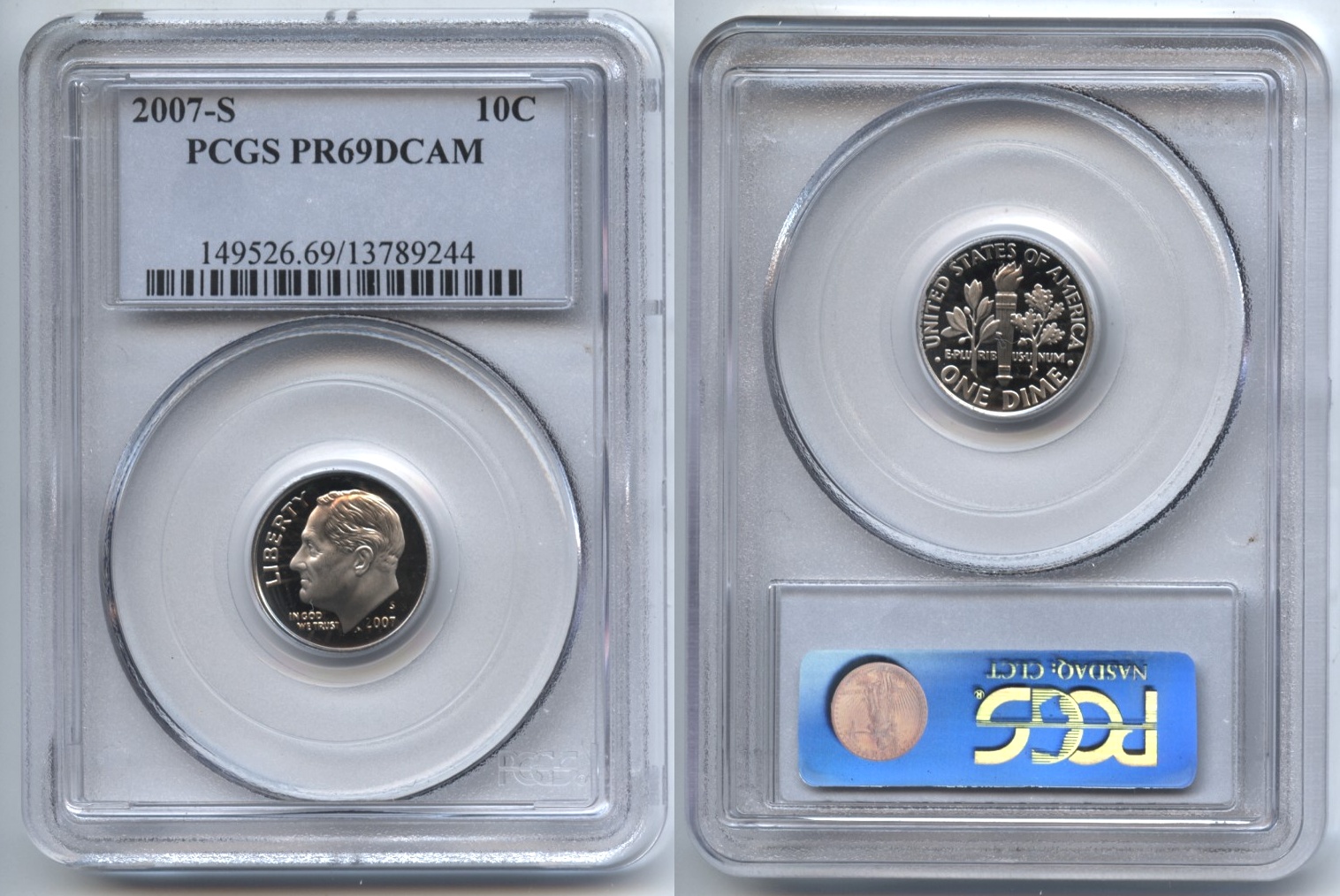 2007-S Clad Roosevelt Dime PCGS Proof-69 Deep Cameo