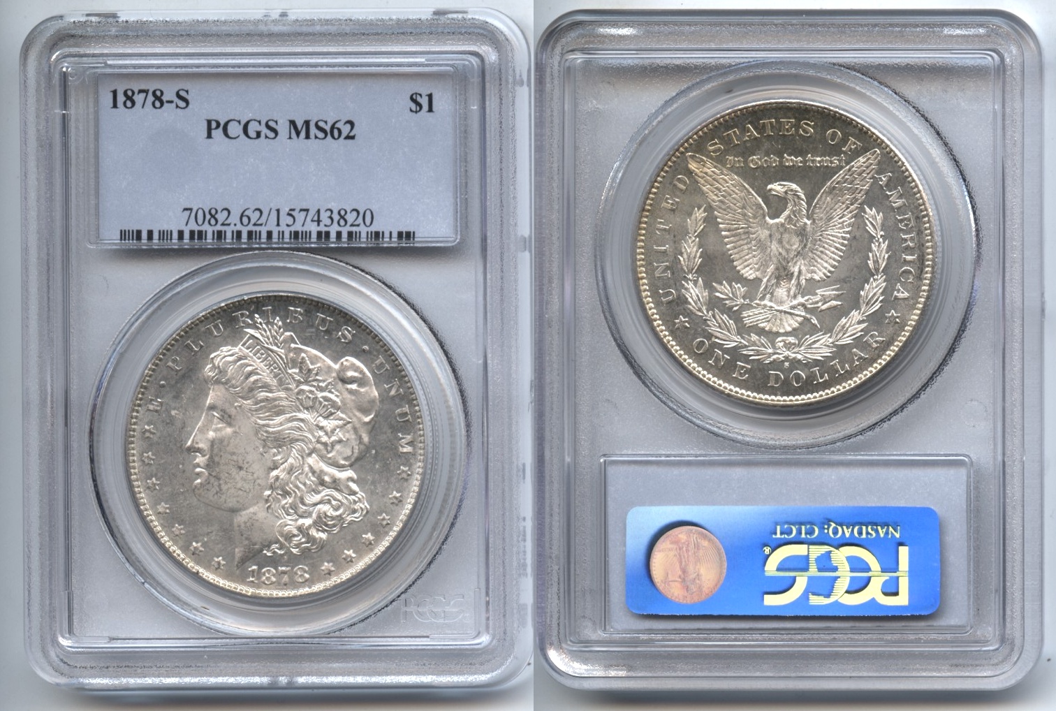 1878-S Morgan Silver Dollar PCGS MS-62 VAM-48, Engraved Wing Feather, S Tilted Right