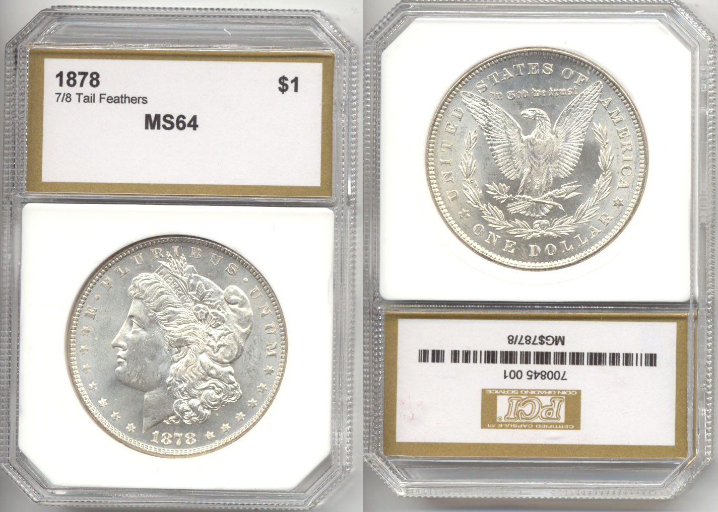 1878 7 over 8 Tail Feathers Morgan Dollar PCI MS-64