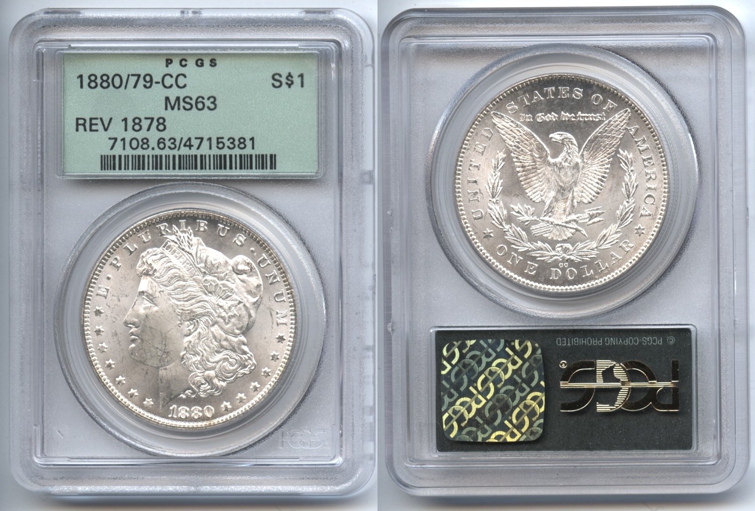 1880/79-CC Morgan Silver Dollar PCGS MS-63