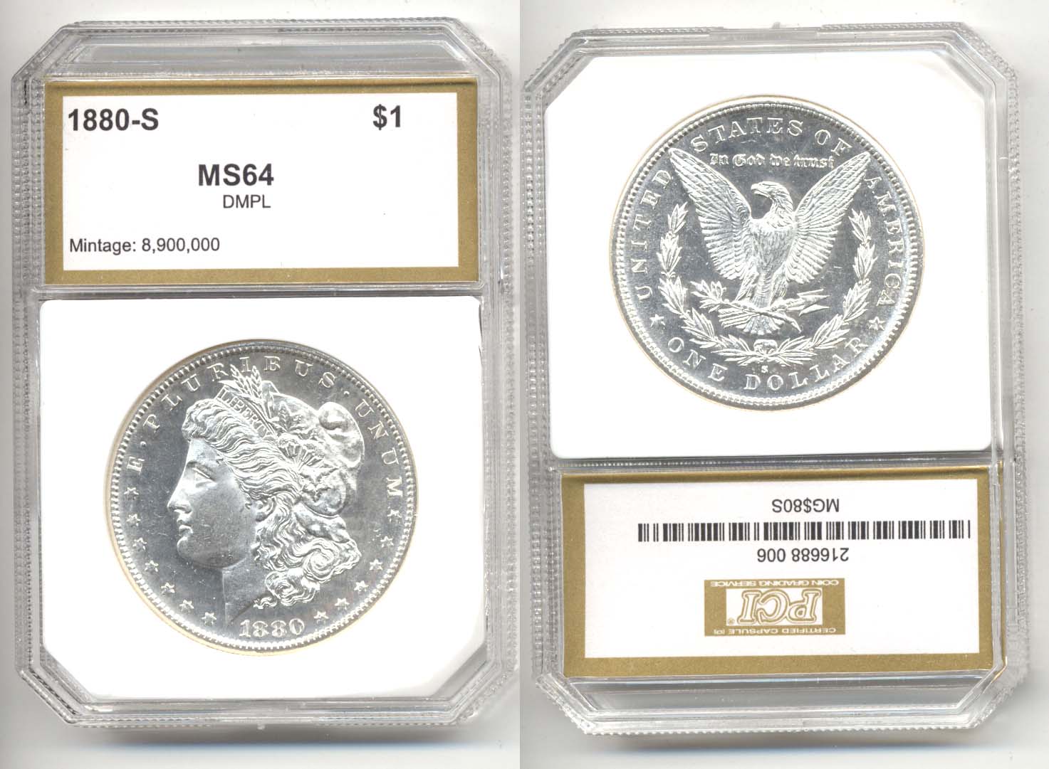 1880-S Morgan Silver Dollar PCI MS-64 DMPL