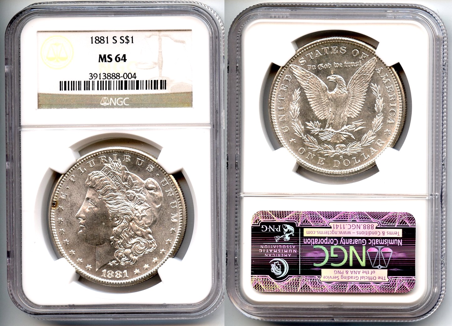 1881-S Morgan Silver Dollar NGC MS-64