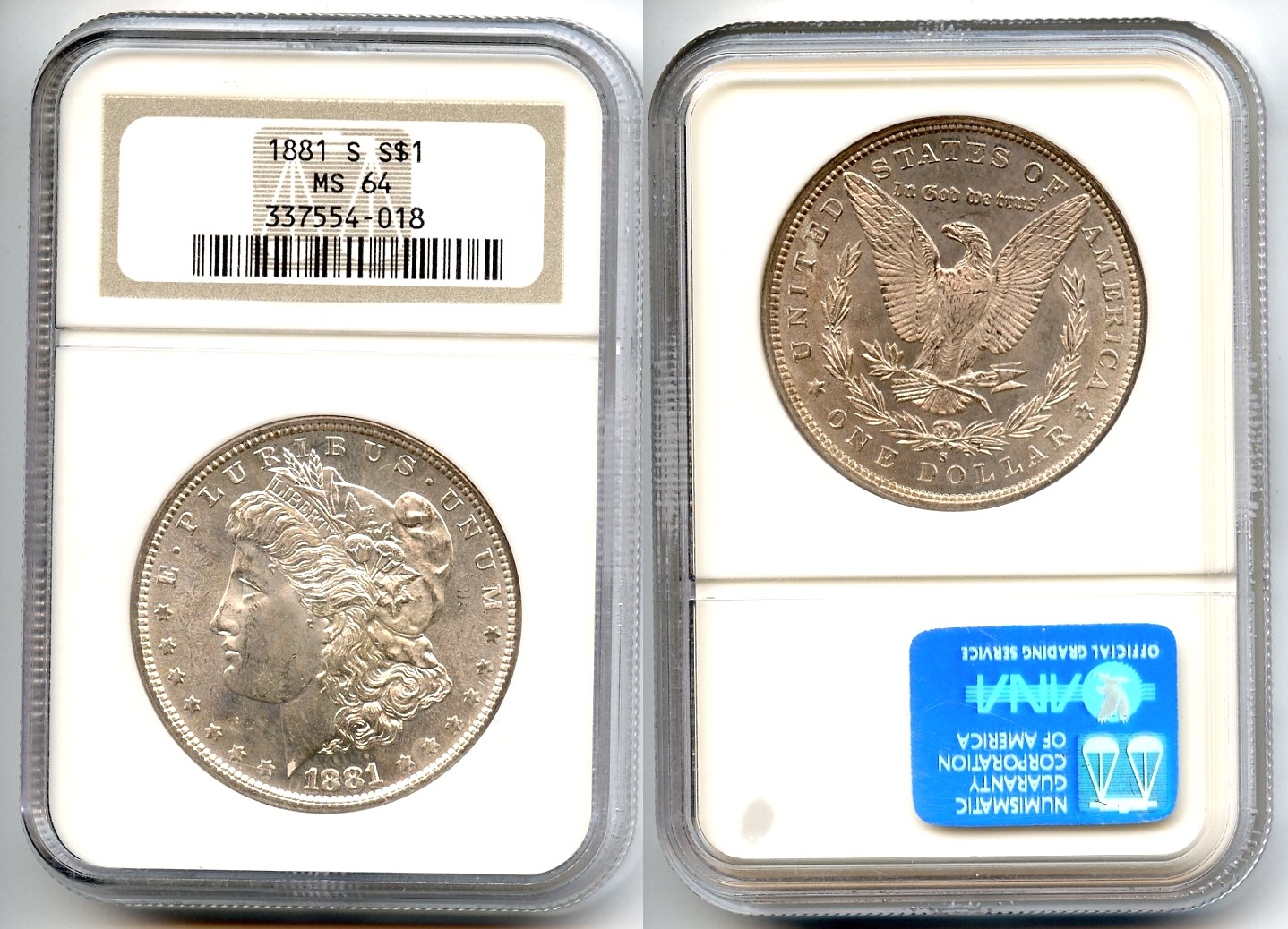 1881-S Morgan Silver Dollar NGC MS-64 #a