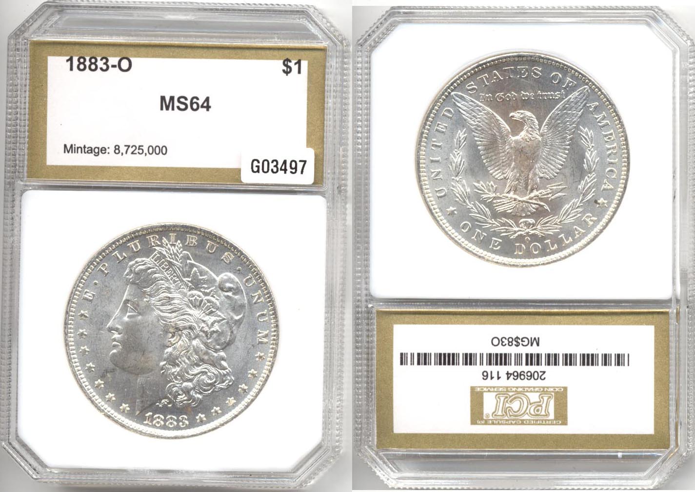 1883-O Morgan Silver Dollar PCI MS-64 a