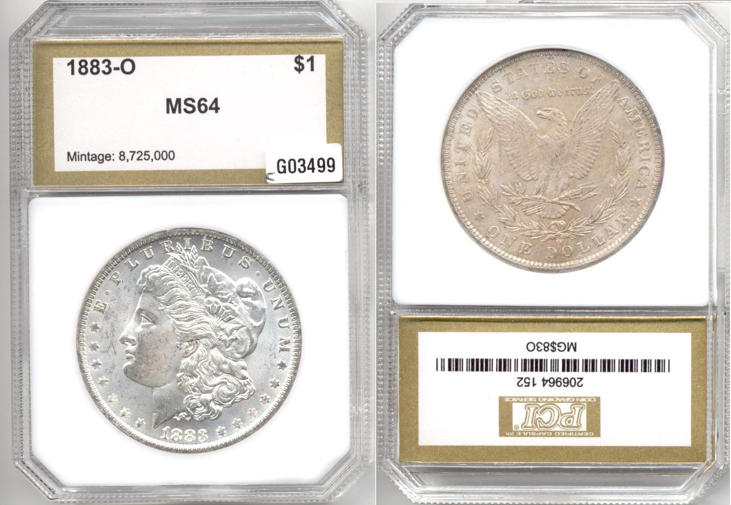 1883-O Morgan Silver Dollar PCI MS-64 c