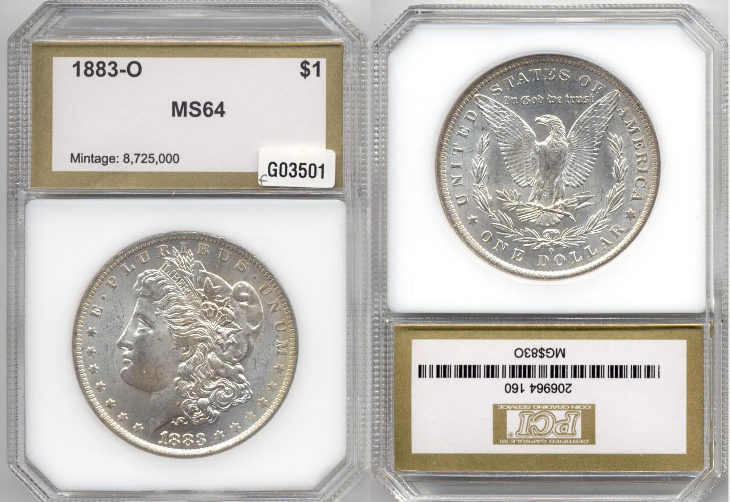 1883-O Morgan Silver Dollar PCI MS-64 f