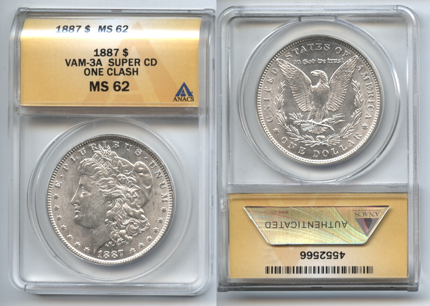 1887 Morgan Silver Dollar ANACS MS-62 VAM-3A Clashed 'ST' Super CD
