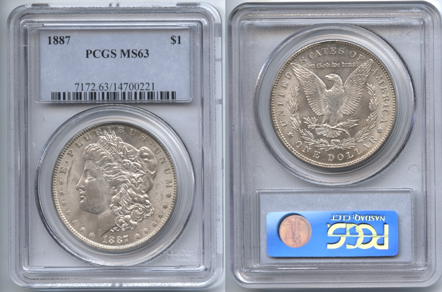 1887 Morgan Silver Dollar PCGS MS-63 VAM-4, Near Date, Doubled 18-7