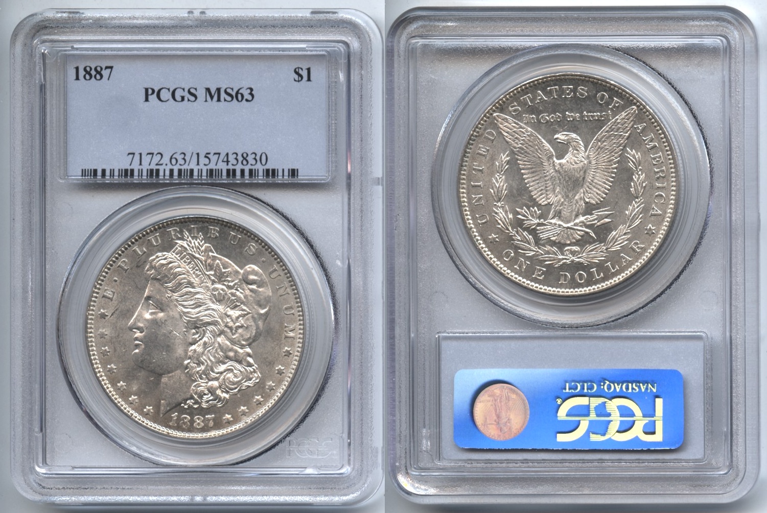 1887 Morgan Silver Dollar PCGS MS-63 #a VAM-13, Doubled Stars, 7 in Denticles, Doubled Die Reverse