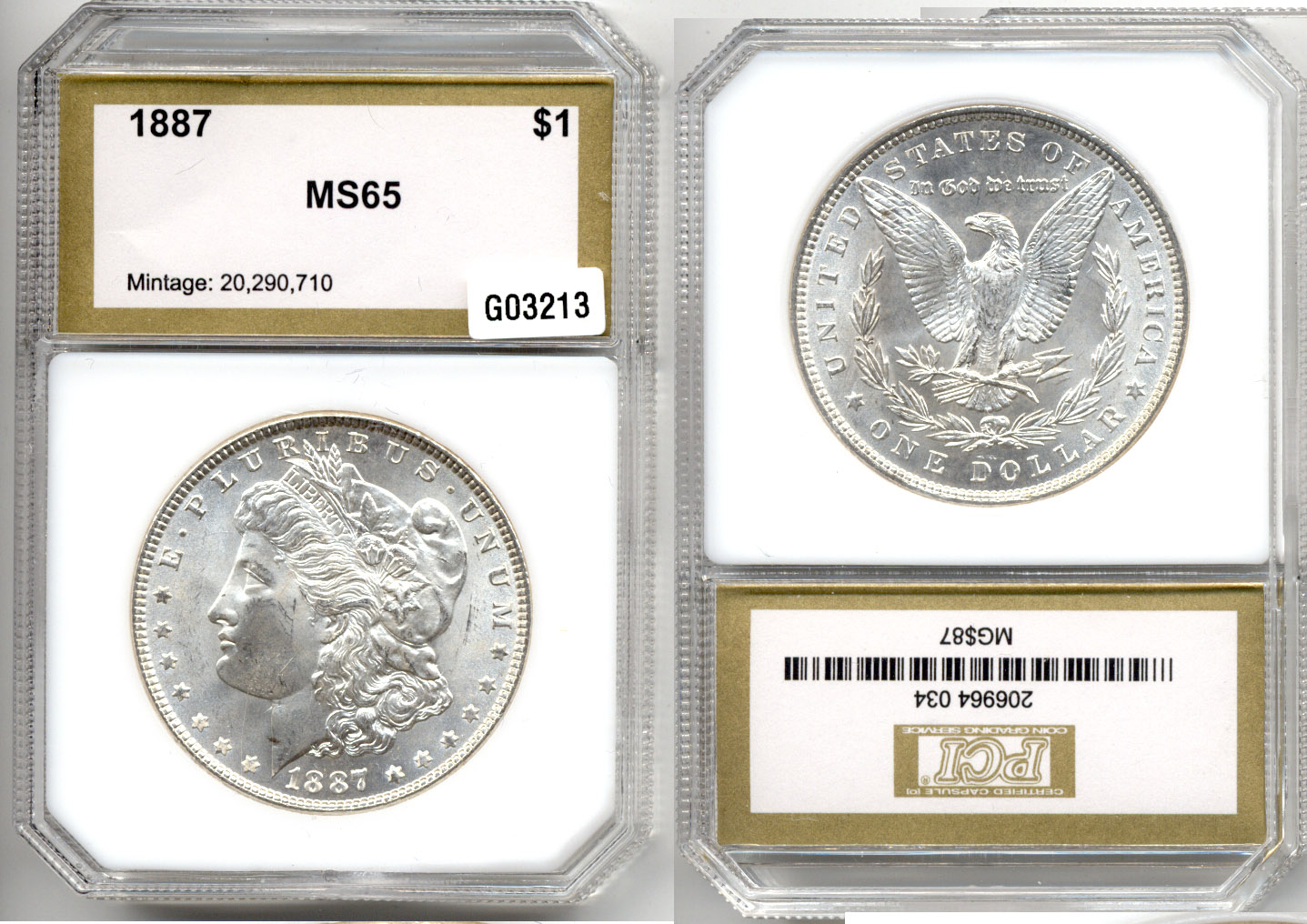 1887 Morgan Silver Dollar PCI MS-65