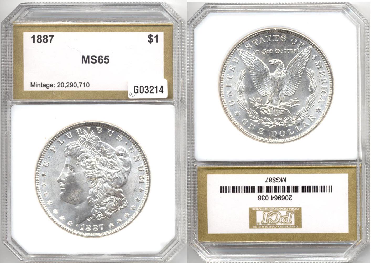 1887 Morgan Silver Dollar PCI MS-65 a