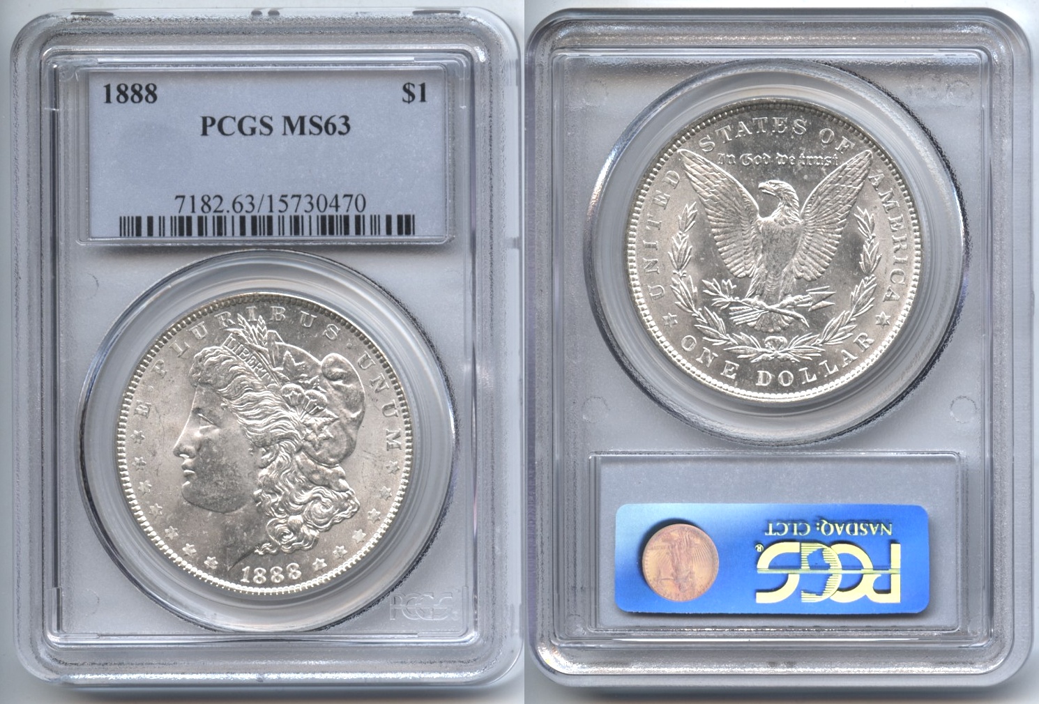 1888 Morgan Silver Dollar PCGS MS-63 VAM-10, Slanted Date