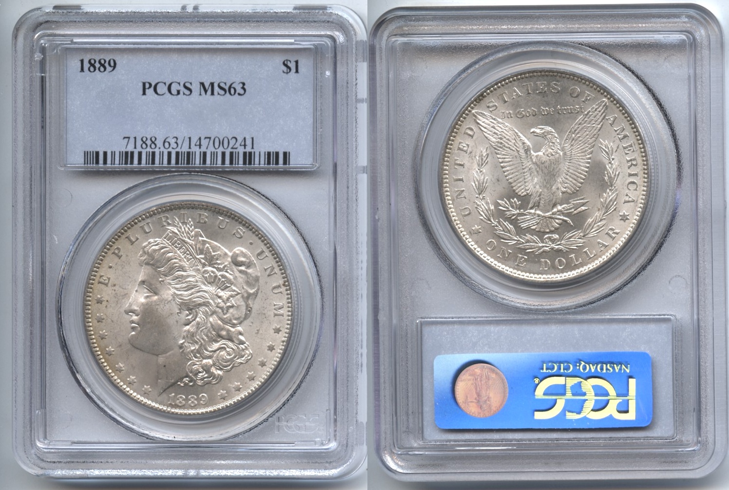 1889 Morgan Silver Dollar PCGS MS-63 VAM-21, Doubled Ear and Lower Cotton Leaves, Far Date