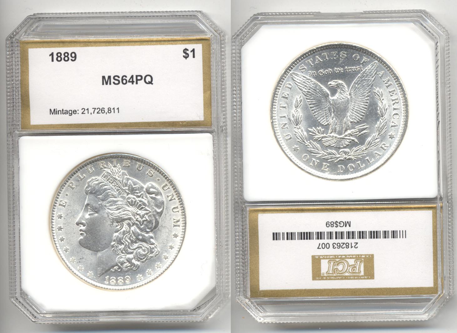 1889 Morgan Silver Dollar PCI MS-64 PQ