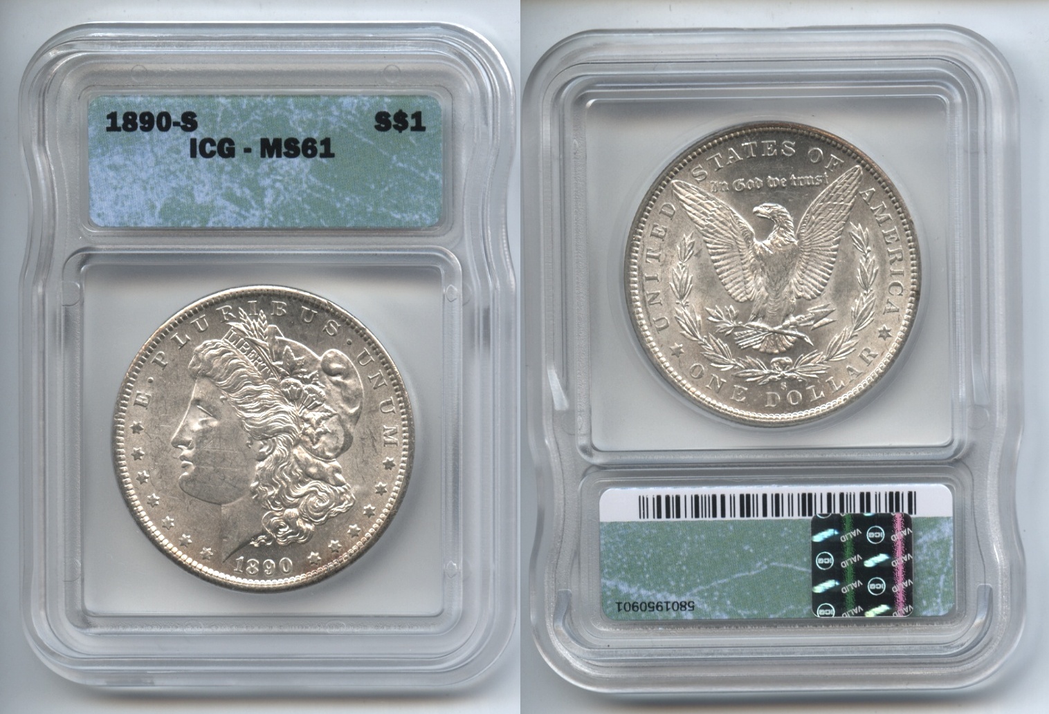 1890-S Morgan Silver Dollar ICG MS-61