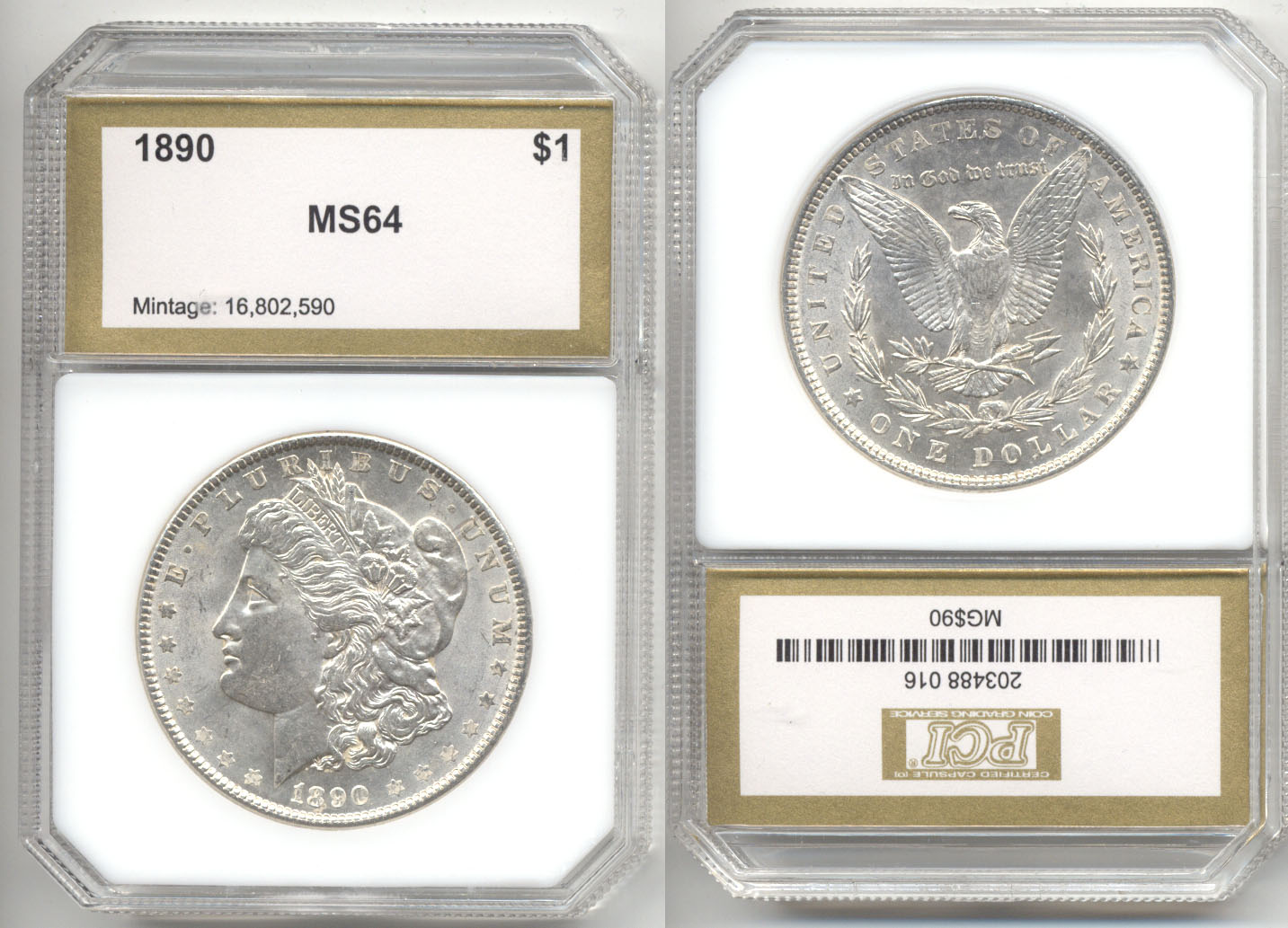 1890 Morgan Silver Dollar PCI MS-64
