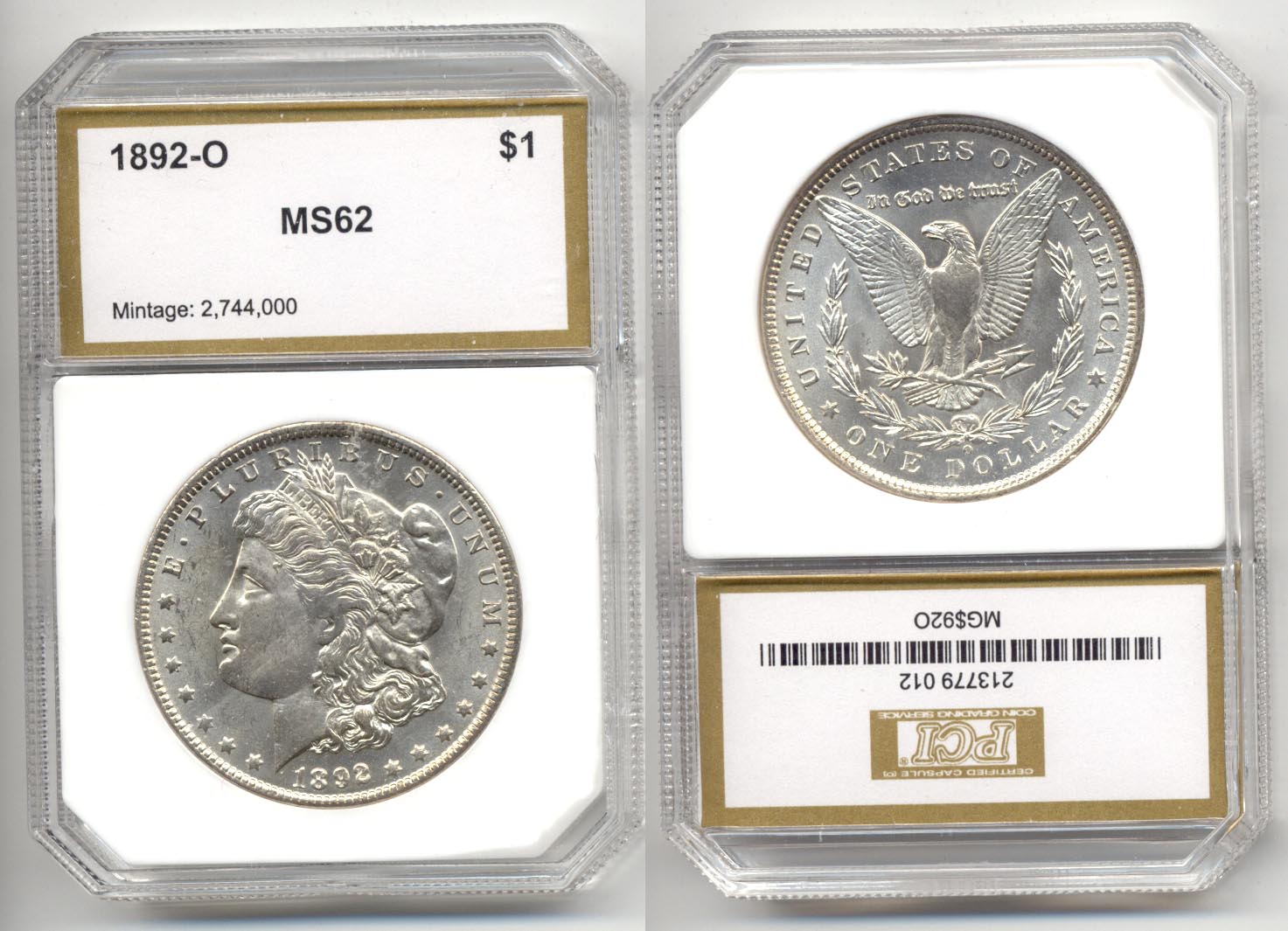 1892-O Morgan Silver Dollar PCI MS-62