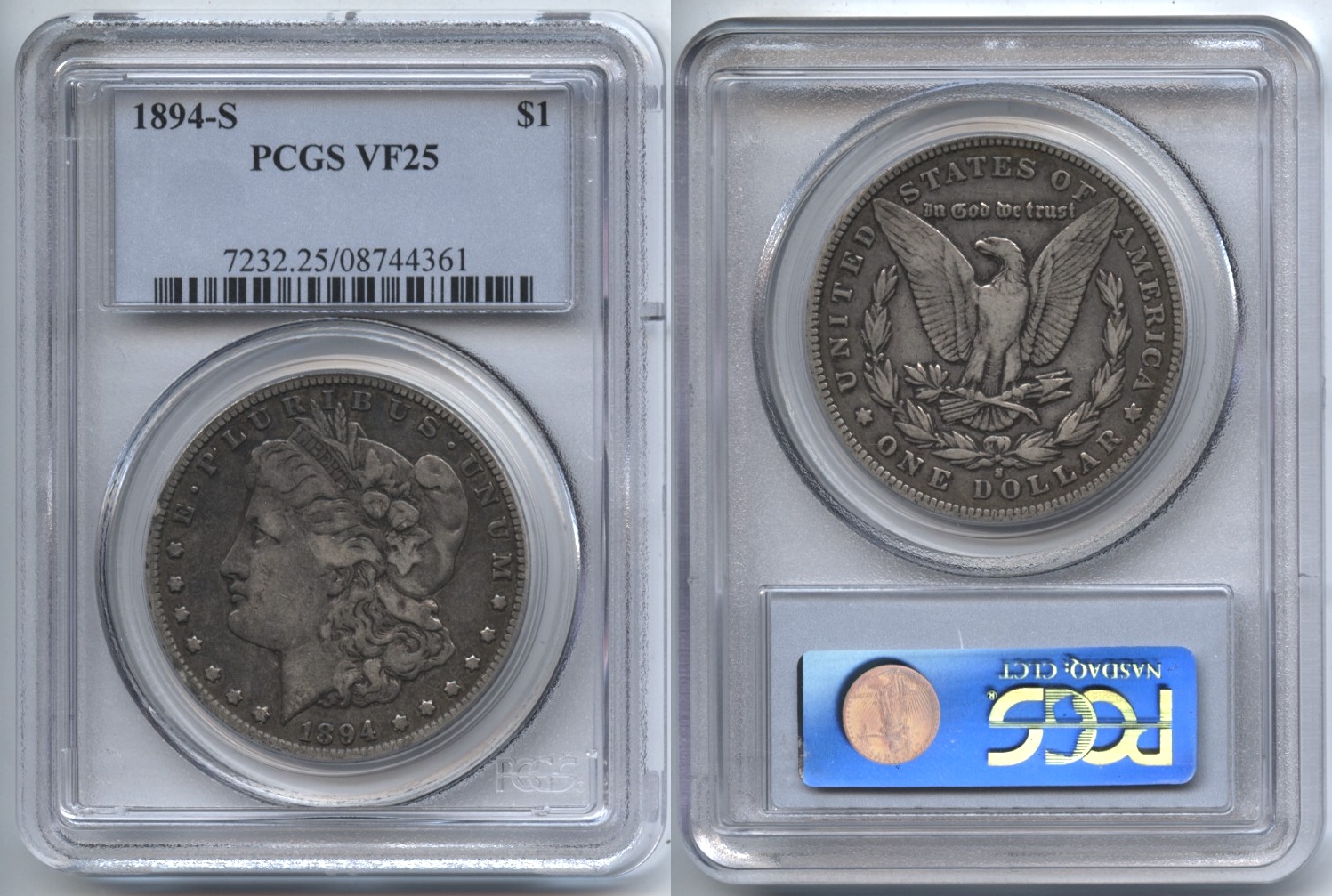 1894-S Morgan Silver Dollar PCGS VF-25 VAM-2, S Tilted and Set Right