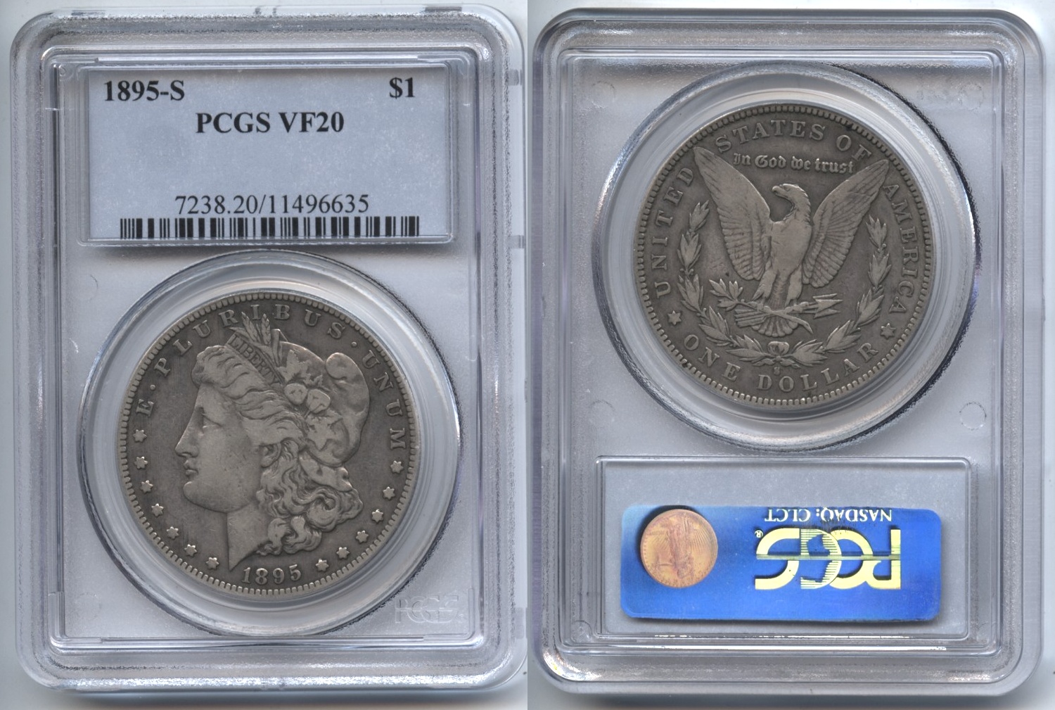 1895-S Morgan Silver Dollar PCGS VF-20 VAM-1B, Die Gouge Wing Top