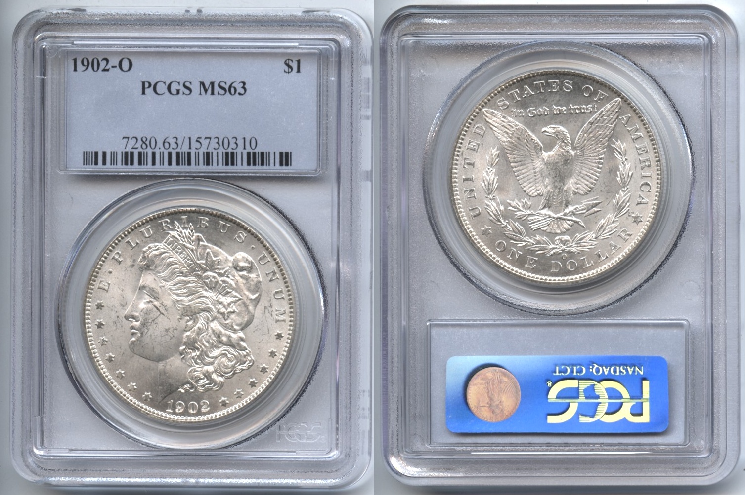 1902-O Morgan Silver Dollar PCGS MS-63 VAM-11, Doubled Reverse