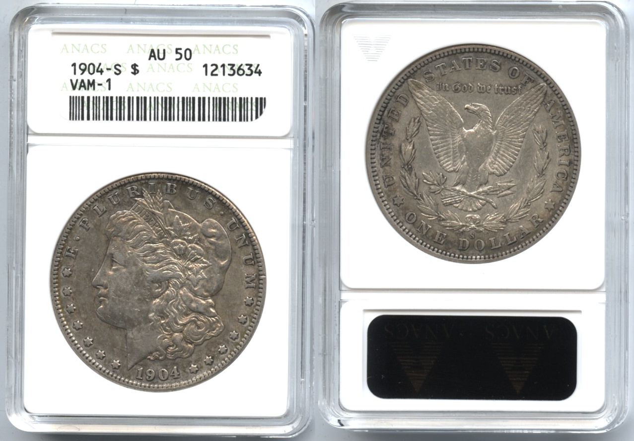 1904-S Morgan Silver Dollar ANACS AU-50 VAM-1