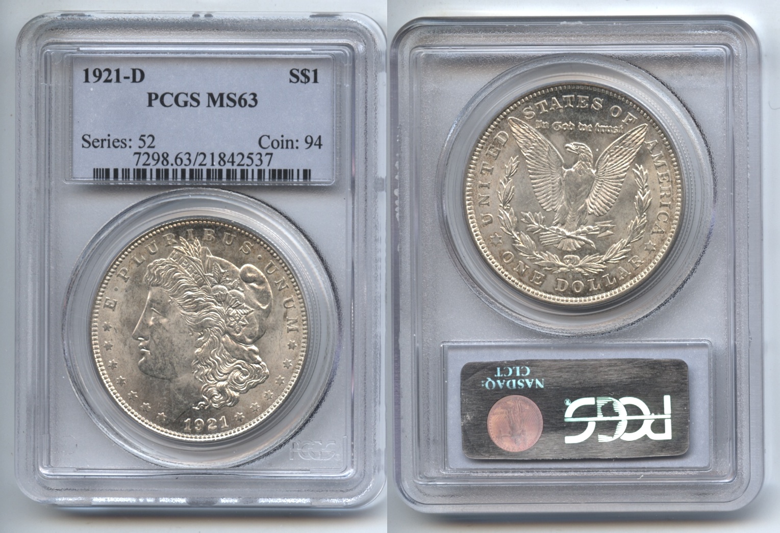 1921-D Morgan Silver Dollar PCGS MS-63