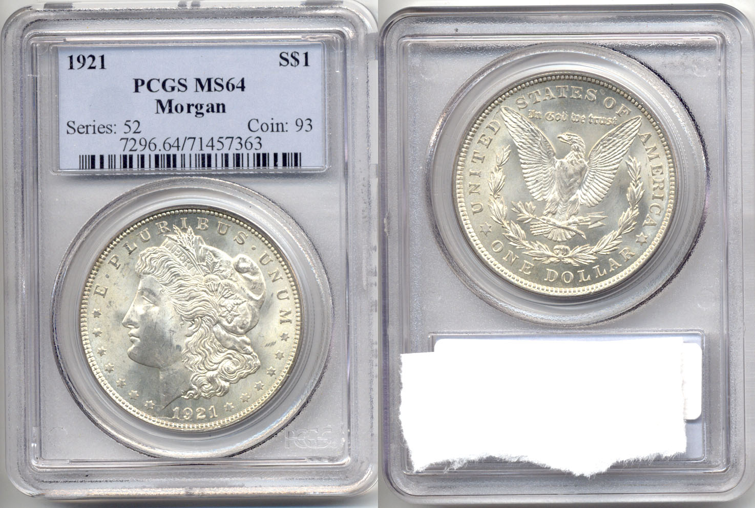1921 Morgan Silver Dollar PCGS MS-64