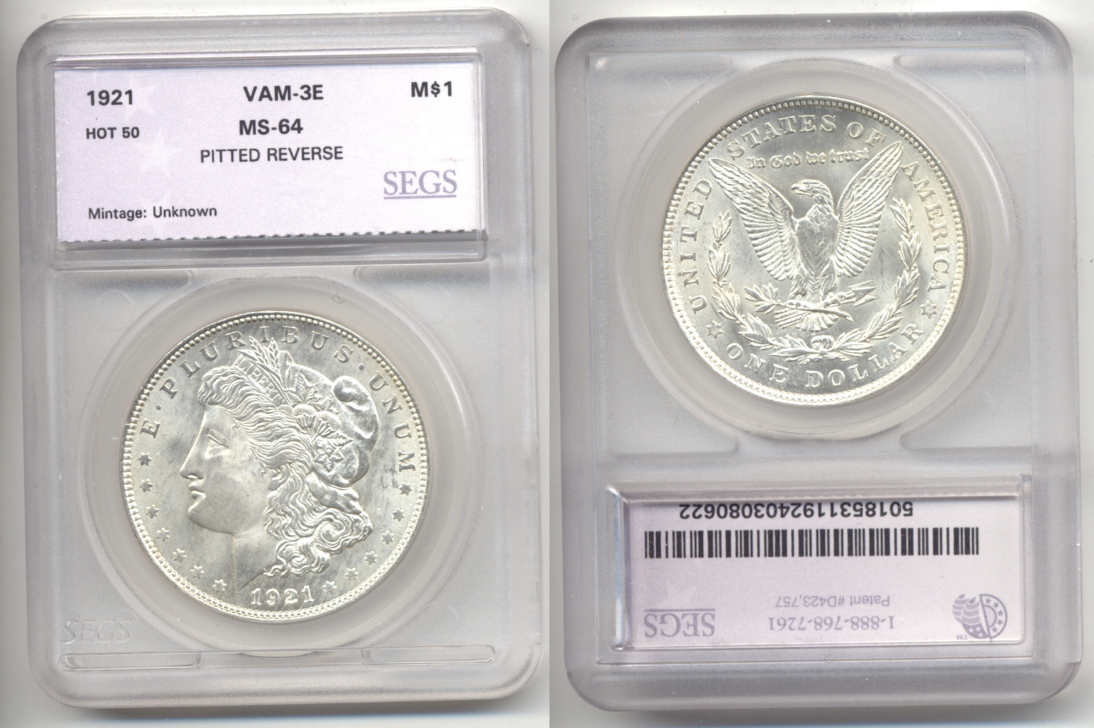1921-S Morgan Silver Dollar SEGS MS-64 VAM-3E Hot 50