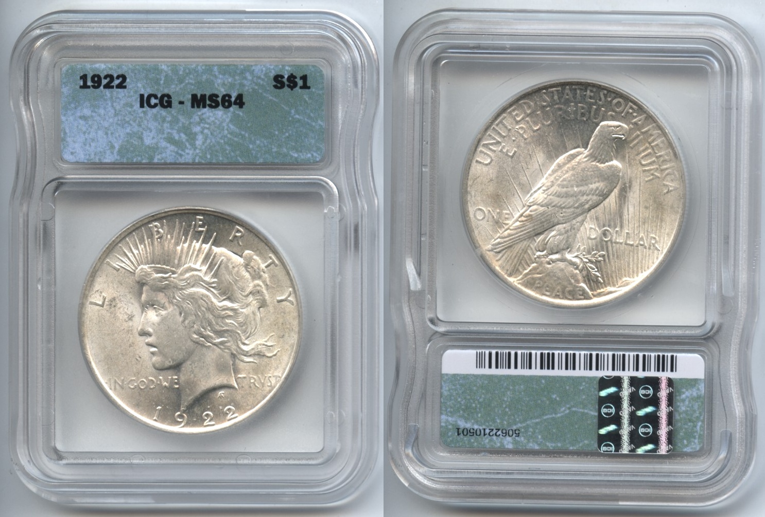 1922 Peace Silver Dollar ICG MS-64