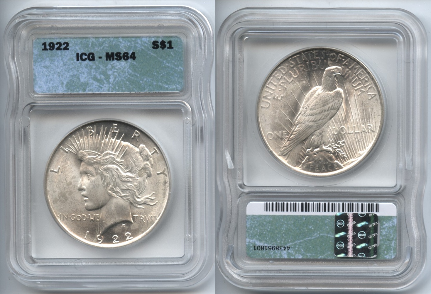 1922 Peace Silver Dollar ICG MS-64 #a