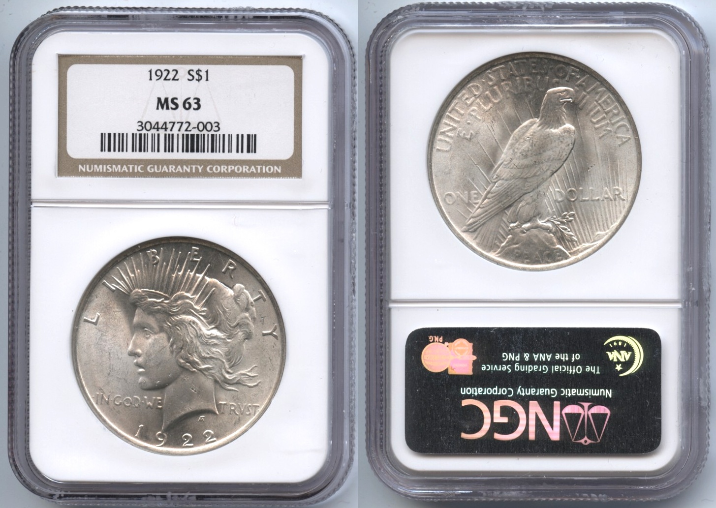 1922 Peace Silver Dollar NGC MS-63