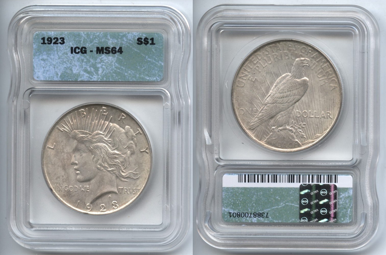 1923 Peace Silver Dollar ICG MS-64 #a