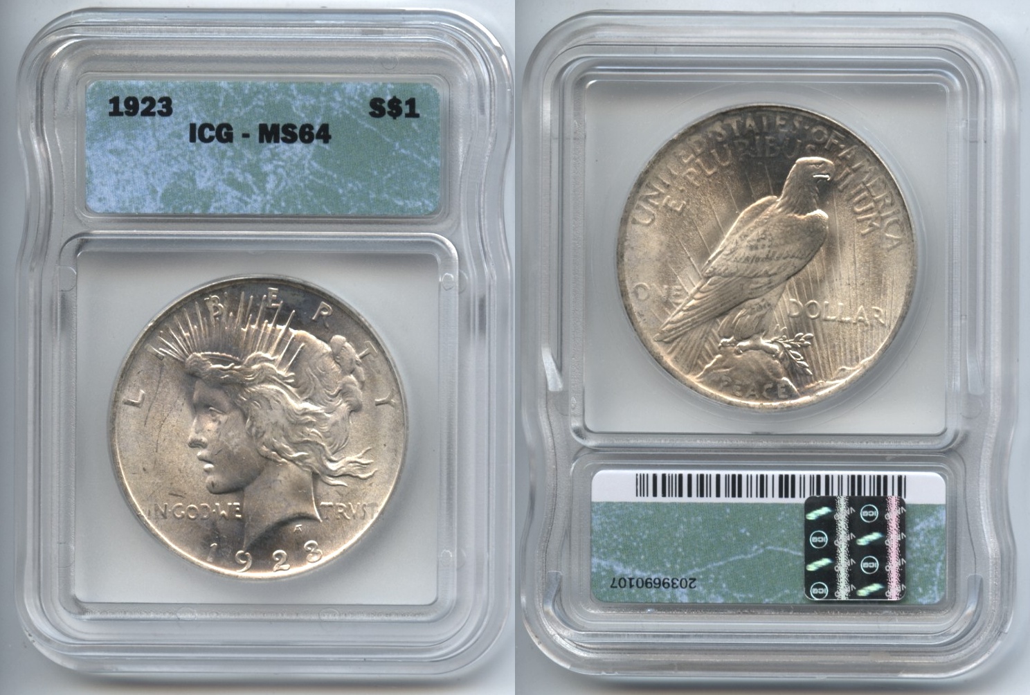 1923 Peace Silver Dollar ICG MS-64 #e