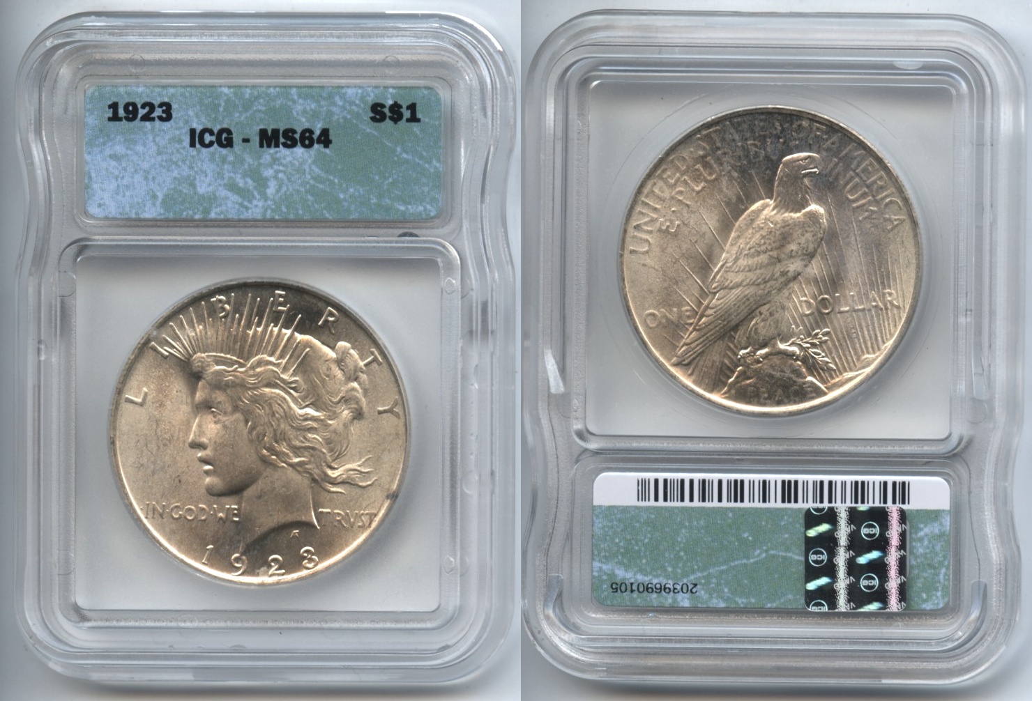 1923 Peace Silver Dollar ICG MS-64 #c