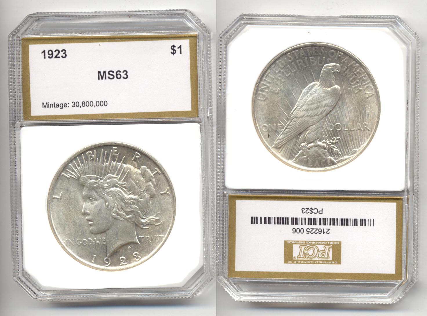 1923 Peace Silver Dollar PCI MS-63