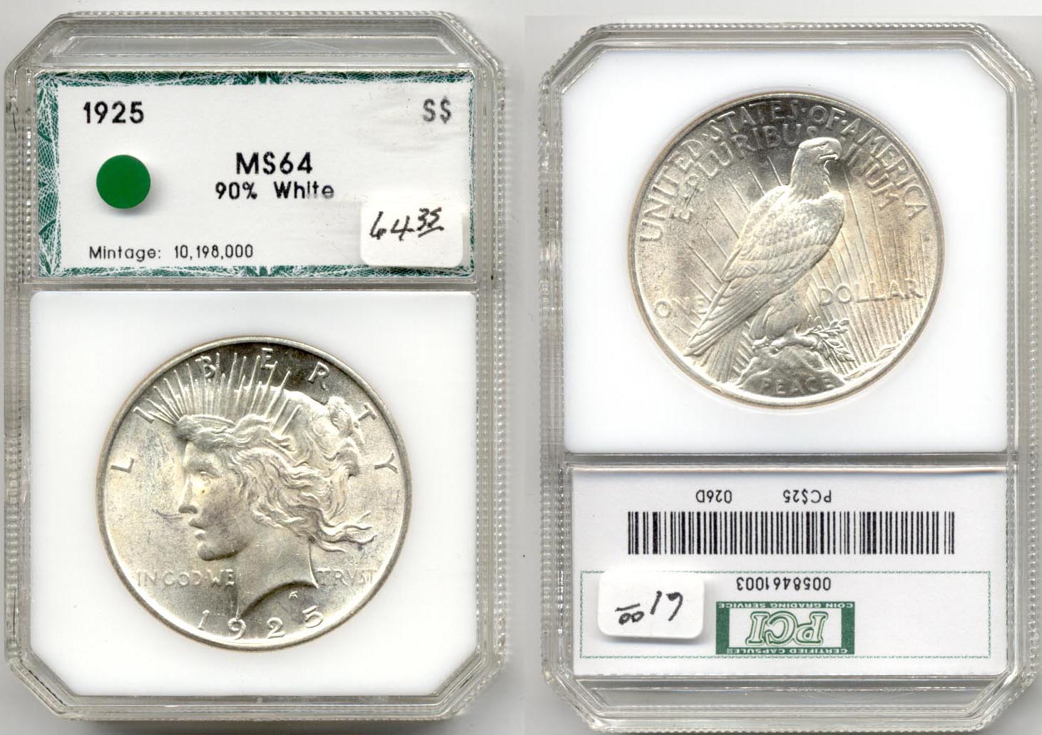 1925 Peace Silver Dollar PCI MS-64