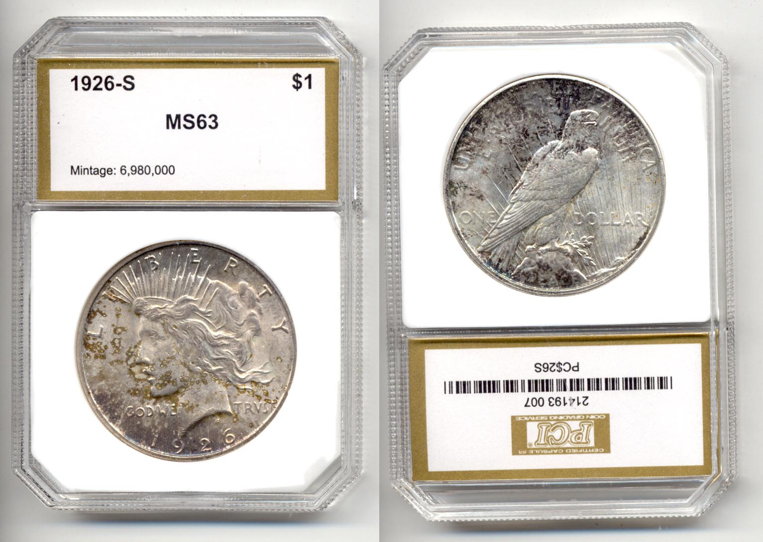 1926-S Peace Silver Dollar PCI MS-63