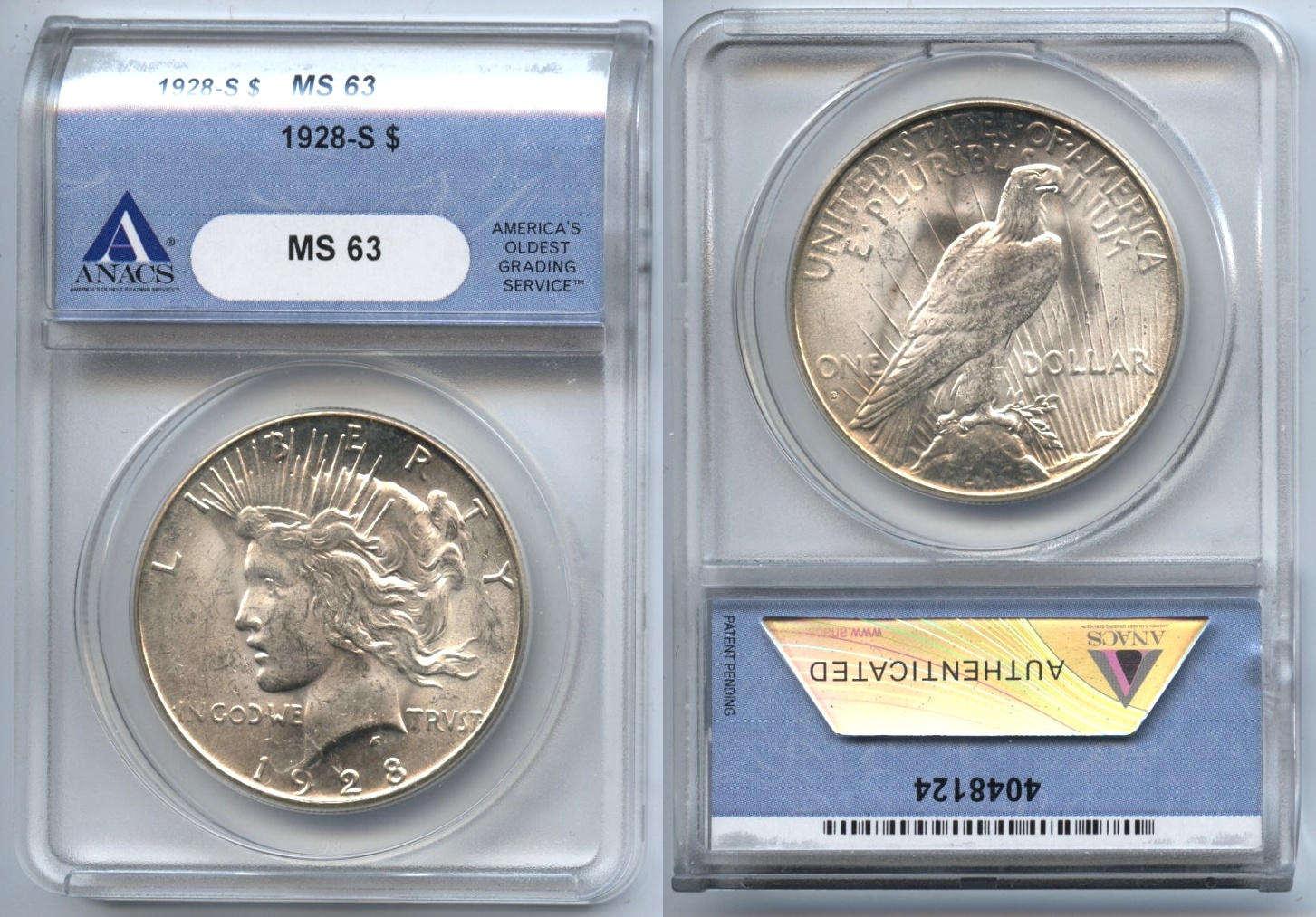 1928-S Peace Silver Dollar ANACS MS-63