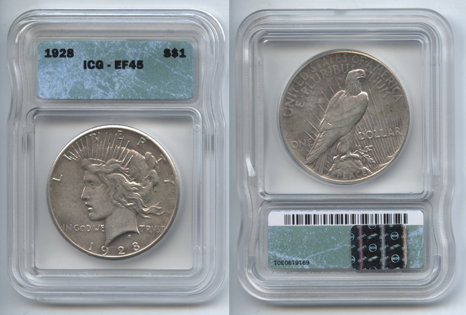 1928 Peace Silver Dollar ICG EF-45