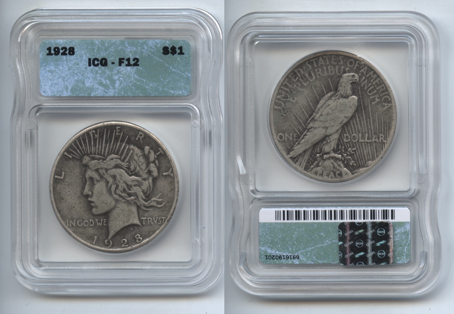 1928 Peace Silver Dollar ICG Fine-12