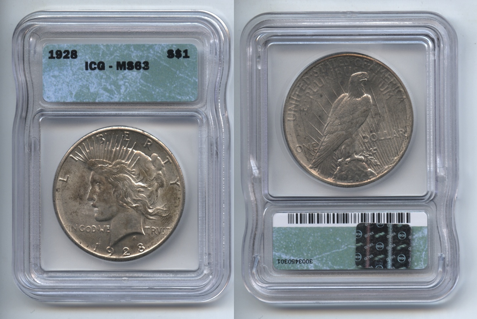 1928 Peace Silver Dollar ICG MS-63