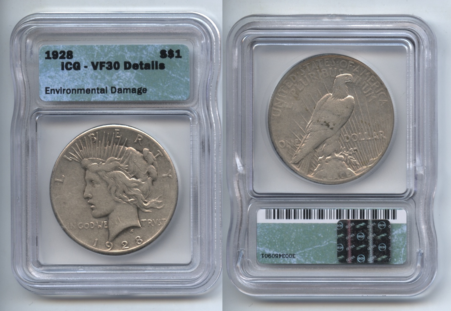 1928 Peace Silver Dollar ICG VF-30 Details