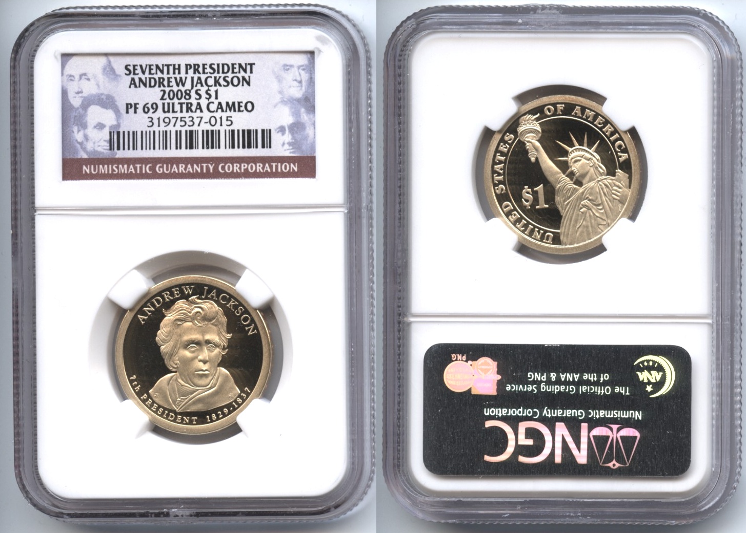 2008-S Andrew Jackson Presidential Dollar NGC Proof-69 Ultra Cameo