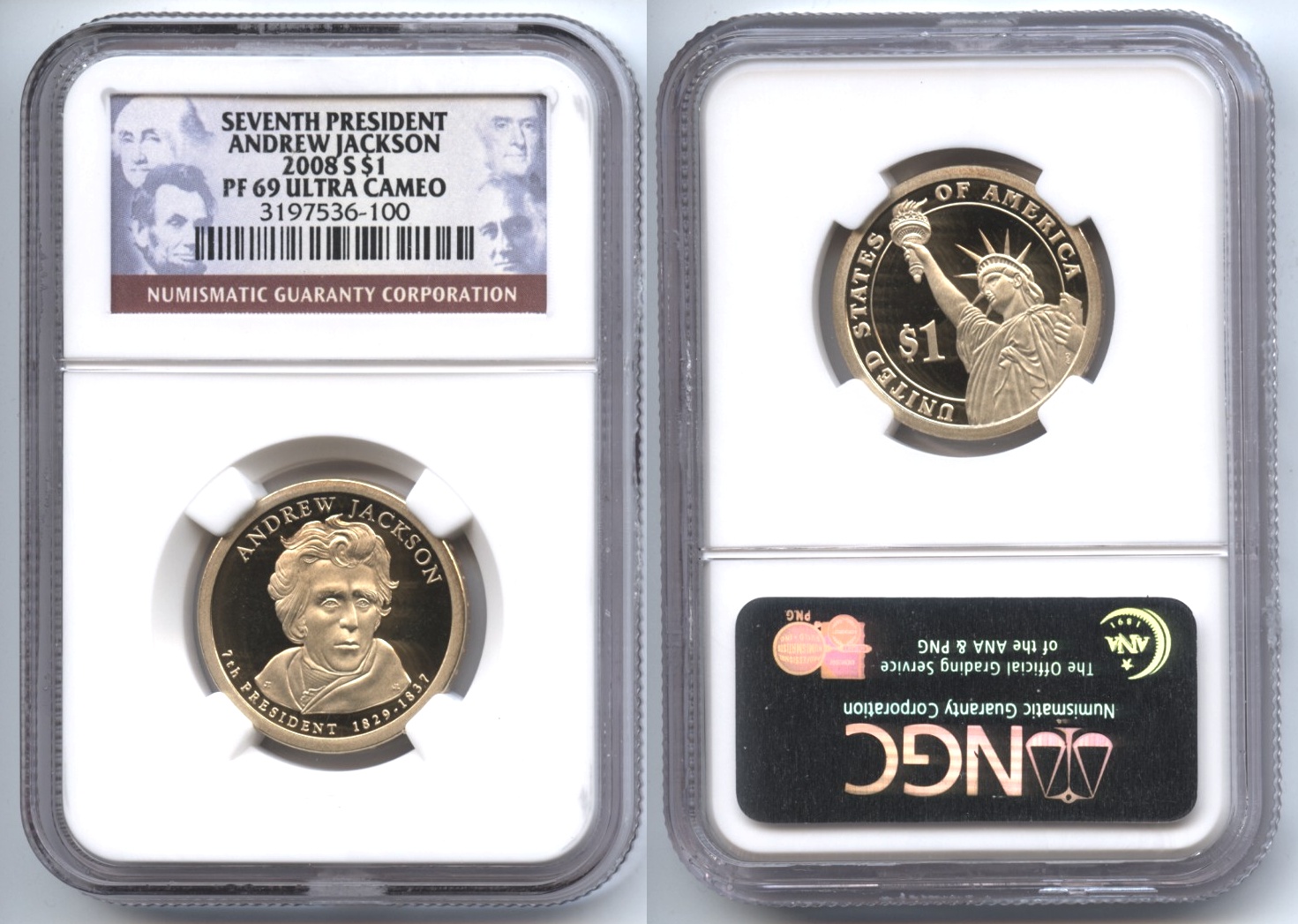 2008-S Andrew Jackson Presidential Dollar NGC Proof-69 Ultra Cameo #d