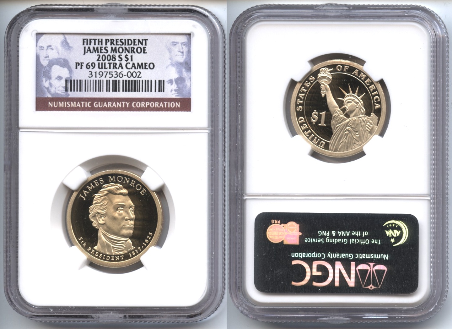 2008-S James Monroe Presidential Dollar NGC Proof-69 Ultra Cameo